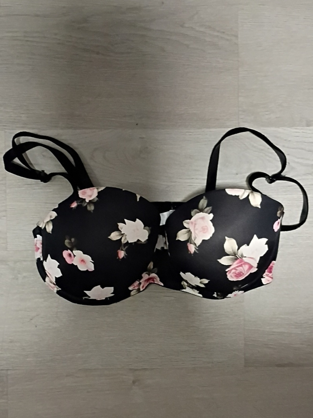 PINK Victoria's Secret Black Bra with Pink & Cream Floral Print
